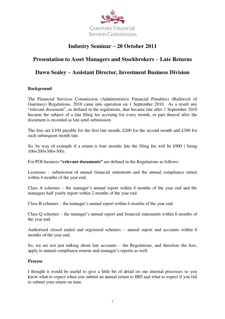 industry seminar 20 october 2011 presentation to asset