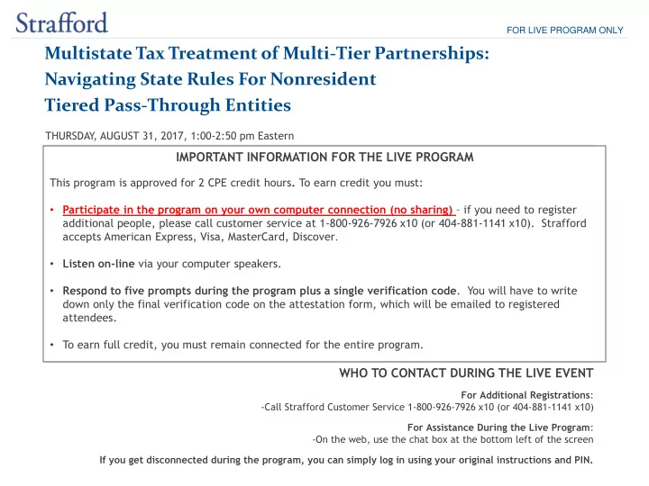 for live program only multistate tax treatment of multi