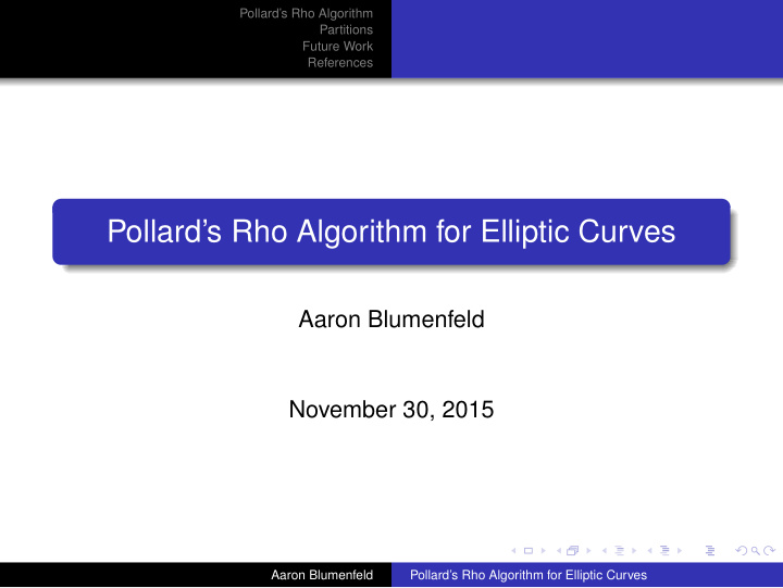 pollard s rho algorithm for elliptic curves