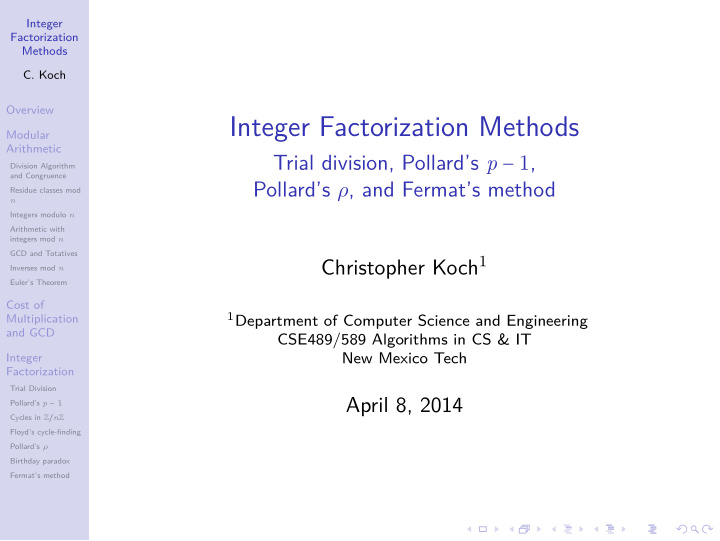 integer factorization methods