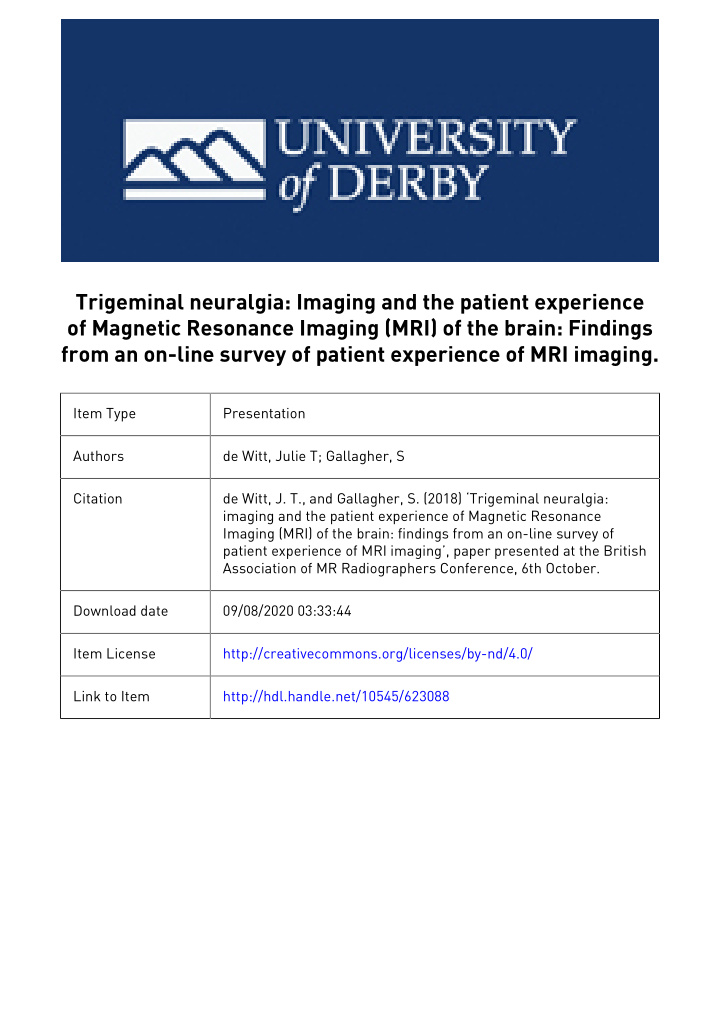 trigeminal neuralgia imaging and the patient experience