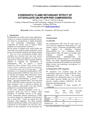 SYNERGISTIC FLAME RETARDANT EFFECT OF  ATTAPULGITE ON PP/APP/PER COMPERSITES  XQ Su, J Tao *, YW