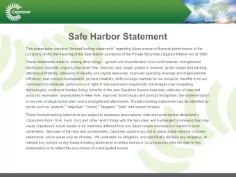 Safe Harbor Statement  This presentation contains forward-looking statements regarding future