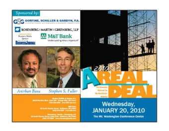 Gorfine, Schiller, &amp; Gardyn, P.A.  Real Deal Seminar  The U.S. and Washington  Economies: