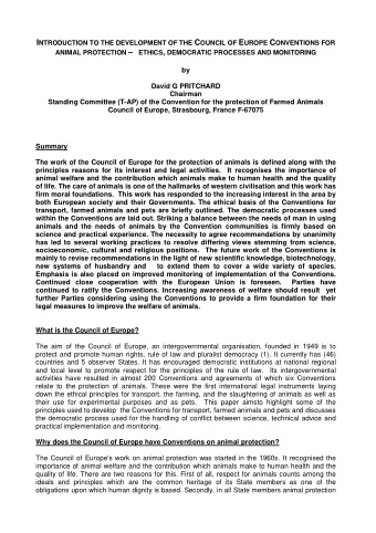 ANIMAL PROTECTION  ETHICS , DEMOCRATIC PROCESSES AND MONITORING  by David G PRITCHARD  Chairman