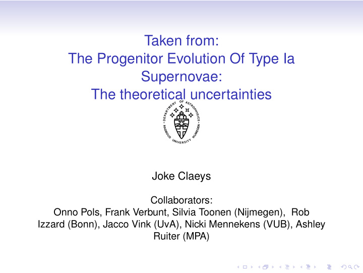 taken from the progenitor evolution of type ia supernovae