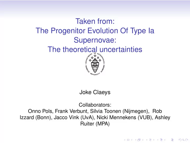 taken from the progenitor evolution of type ia supernovae