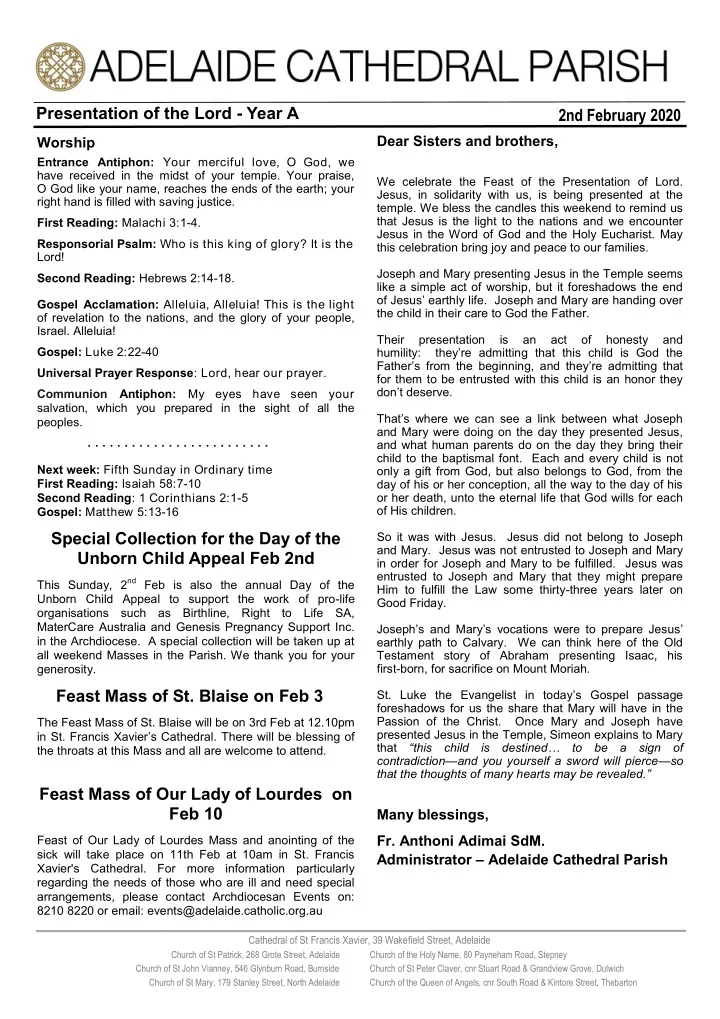 presentation of the lord year a 2nd february 2020