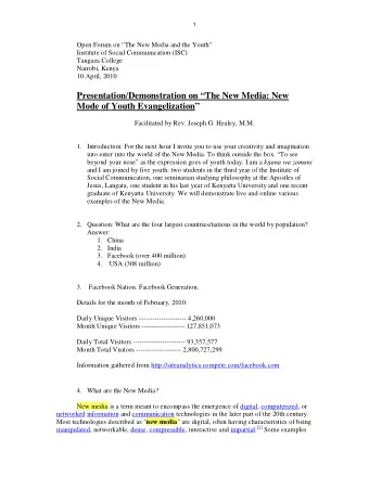 Presentation / Demonstration on The New Media: New  Mode of Youth Evangelization  Facilitated