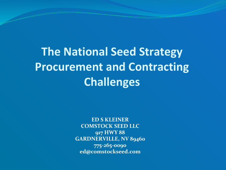 the national seed strategy procurement and contracting