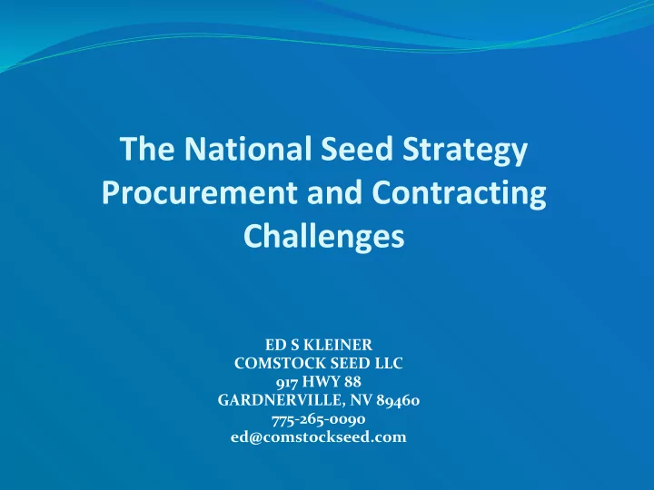 the national seed strategy procurement and contracting