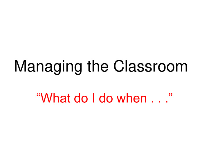 managing the classroom