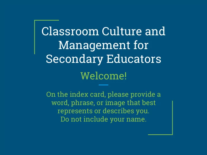 classroom culture and