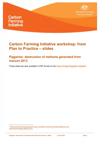 Carbon Farming Initiative workshop: from Plan to Practice  slides  Piggeries: destruction of