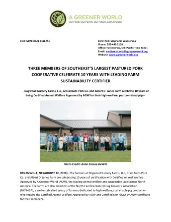 THREE MEMBERS OF SOUTHEASTS LARGEST PASTURED PORK  COOPERATIVE CELEBRATE 10 YEARS WITH LEADING