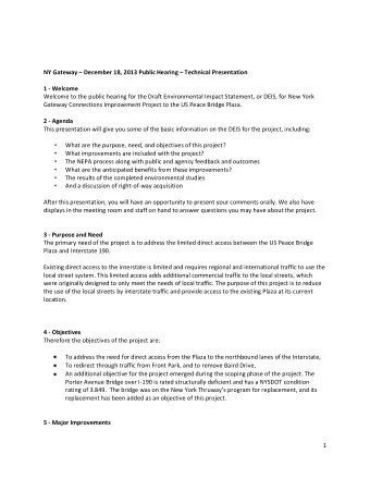 NY Gateway  December 18, 2013 Public Hearing  Technical Presentation  1 - Welcome  Welcome to