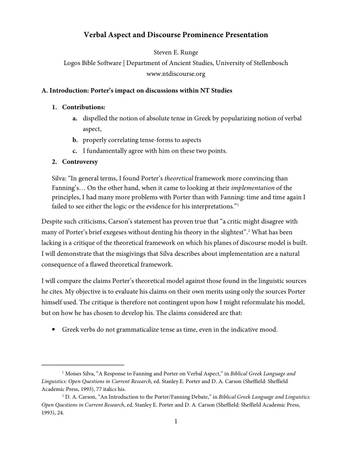verbal aspect and discourse prominence presentation