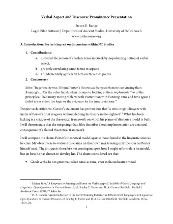Verbal Aspect and Discourse Prominence Presentation  Steven E. Runge  Logos Bible Software |