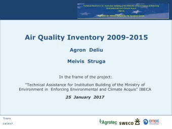 Air Quality Inventory 2009-2015  Agron  Deliu  Meivis  Struga  In the frame of the project: