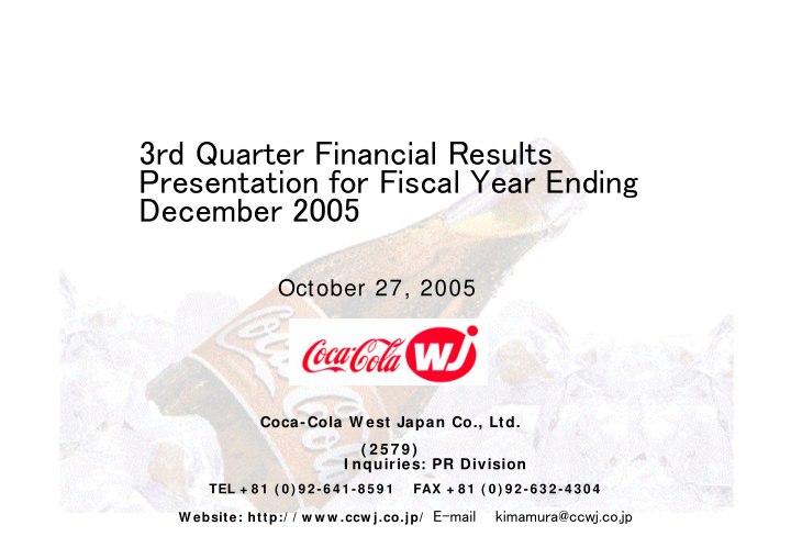 3rd quarter financial results presentation for fiscal
