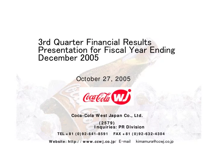 3rd quarter financial results presentation for fiscal