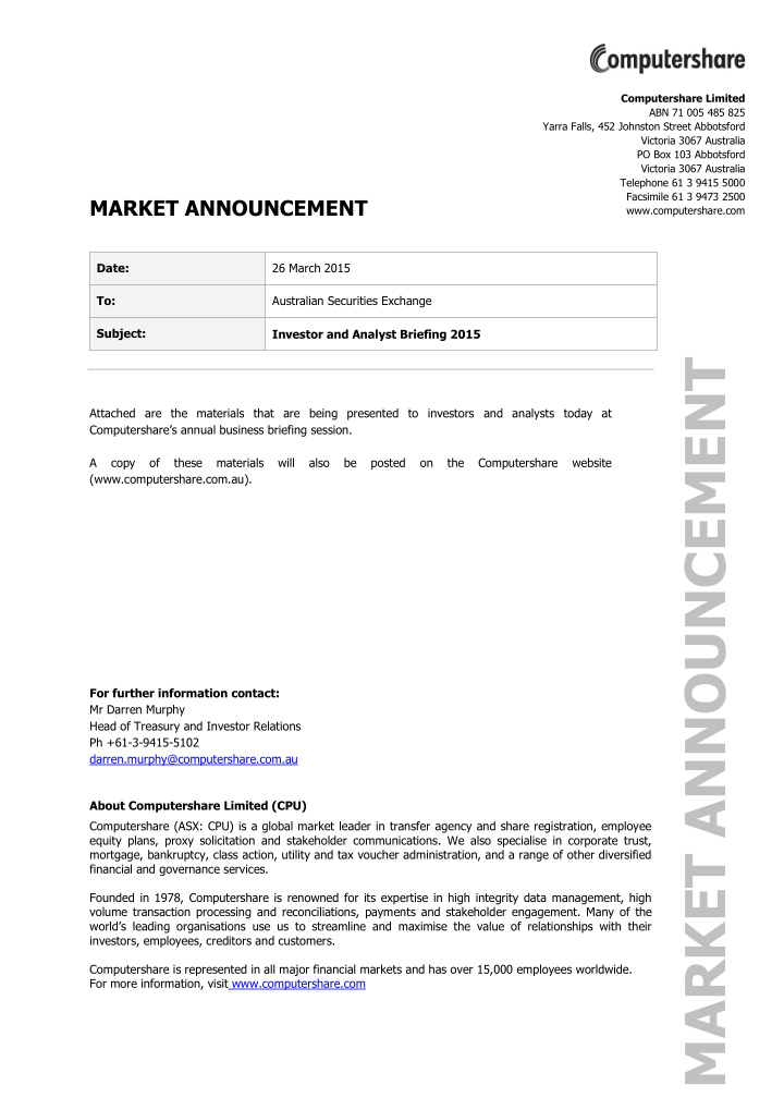market announcement
