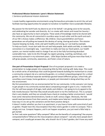 Professional Mission Statement: Lynnes Mission Statement:  1 Sentence professional mission