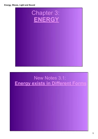 Chapter 3:  ENERGY New Notes 3.1:  Energy exists in Different Forms  1  Energy, Waves, Light and