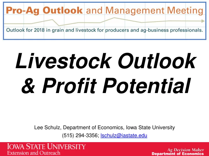 livestock outlook profit potential