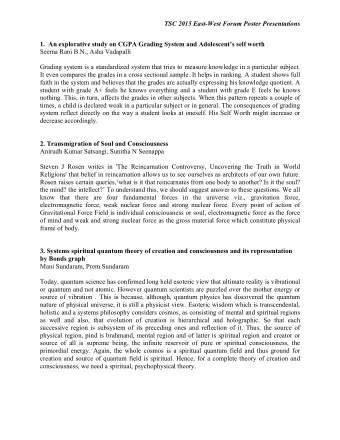 TSC 2015 East-West Forum Poster Presentations  1.  An explorative study on CGPA Grading System and