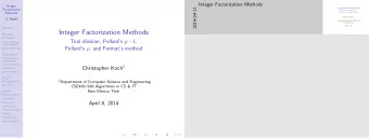 Integer Factorization Methods  Modular  Arithmetic Trial division, Pollards p  1 ,  Division