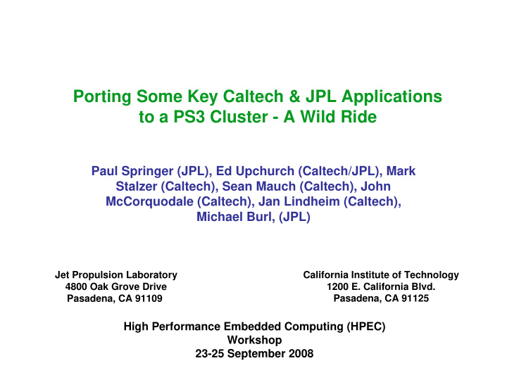 porting some key caltech jpl applications to a ps3