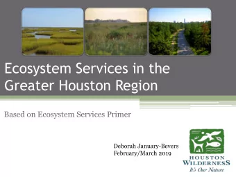Ecosystem Services in the  Greater Houston Region  Based on Ecosystem Services Primer  Deborah