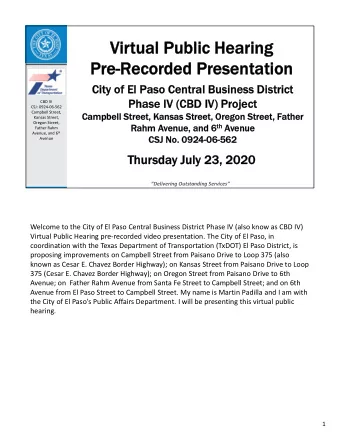 Vir  Virtual Public Hearing  ual Public Hearing  Pre-Recorded Presentation  Pre-R  corded