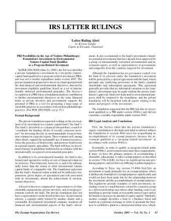 IRS LETTER RULINGS  Letter Ruling Alert  by Kristen Gurdin  Caplin &amp; Drysdale, Chartered  PRI
