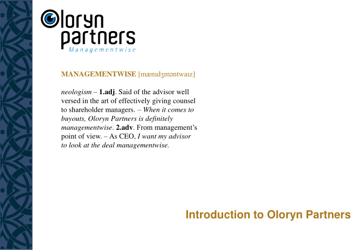 introduction to oloryn partners