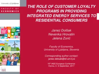 THE ROLE OF CUSTOMER LOYALTY  PROGRAMS IN PROVIDING  INTEGRATED ENERGY SERVICES TO  RESIDENTIAL