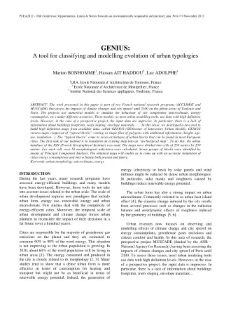GENIUS : A tool for classifying and modelling evolution of urban typologies Marion BONHOMME 1 ,
