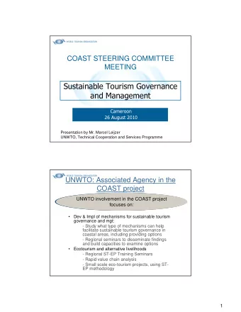 Sustainable Tourism Governance  and Management  Cameroon  26 August 2010  Presentation by Mr.