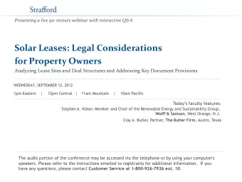 Presenting a live 90-minute webinar with interactive Q&amp;A  Solar Leases: Legal Considerations