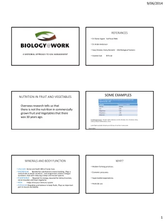 SOME EXAMPLES  NUTRITION IN FRUIT AND VEGETABLES  Table 1 average changes in the mineral content of