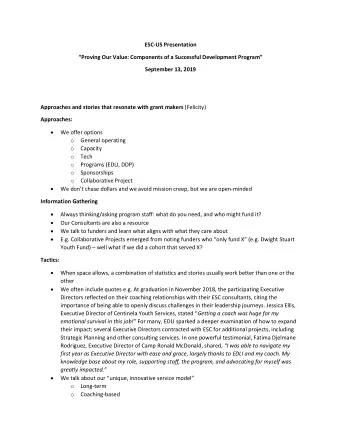 ESC-US Presentation  Proving Our Value: Components of a Successful Development Program