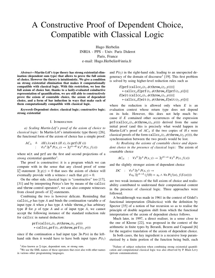 a constructive proof of dependent choice compatible with