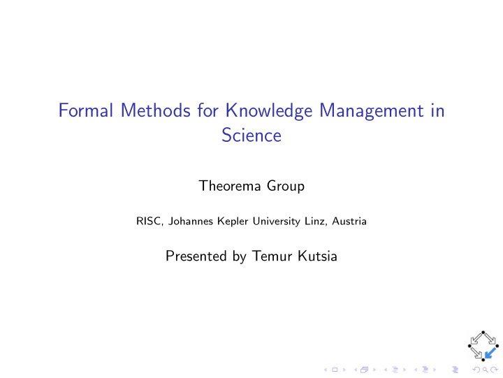 formal methods for knowledge management in science