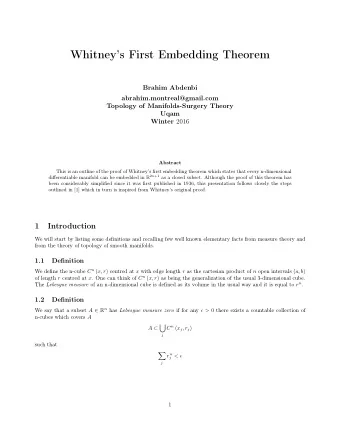 Whitneys First Embedding Theorem  Brahim Abdenbi  abrahim.montreal@gmail.com  Topology of