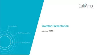 In  Investor Presentation  January 2020  Forw  rward Lo  Lookin  ing St  Statements  This