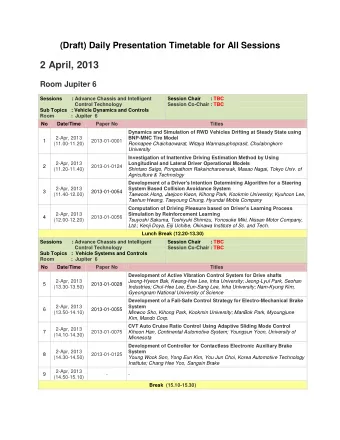 2 April, 2013  Room Jupiter 6  Sessions       : Advance Chassis and Intelligent  Session Chair