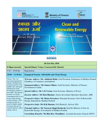 AGENDA  20-21st May 2018  8.30pm onwards  Special Dinner Venue: Courtyard By Mariott 9:30  10:00