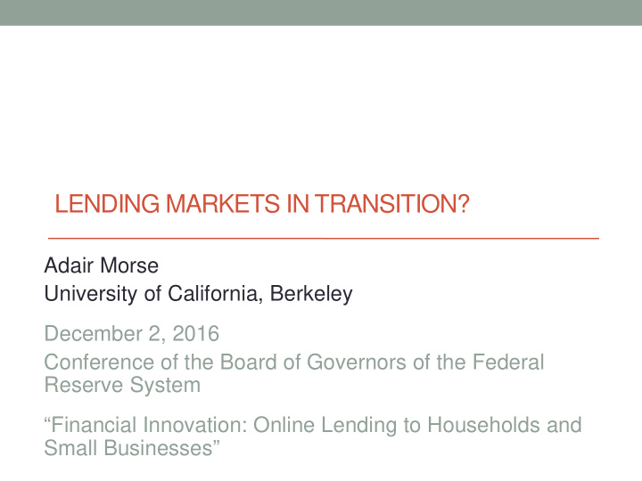 lending markets in transition