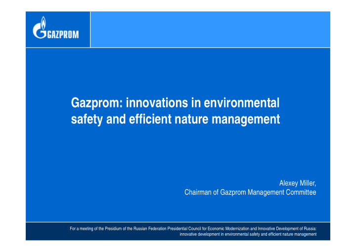 gazprom innovations in environmental safety and efficient